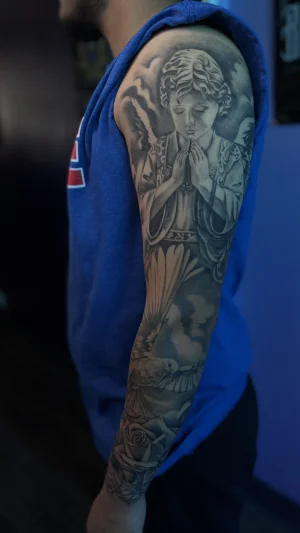 Praying Angel Black & Grey Full Sleeve