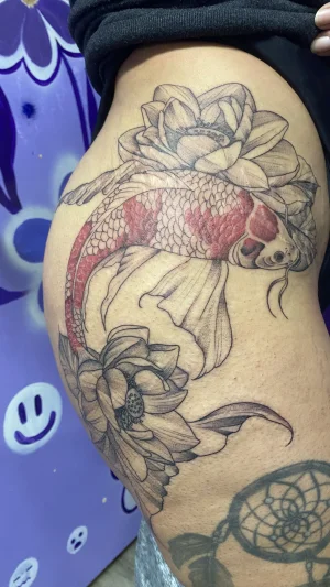 Koi Fish and Lotus Floral Thigh