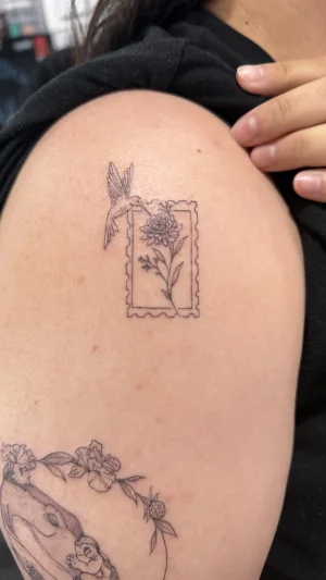 Delicate Hummingbird and Floral Upper Arm