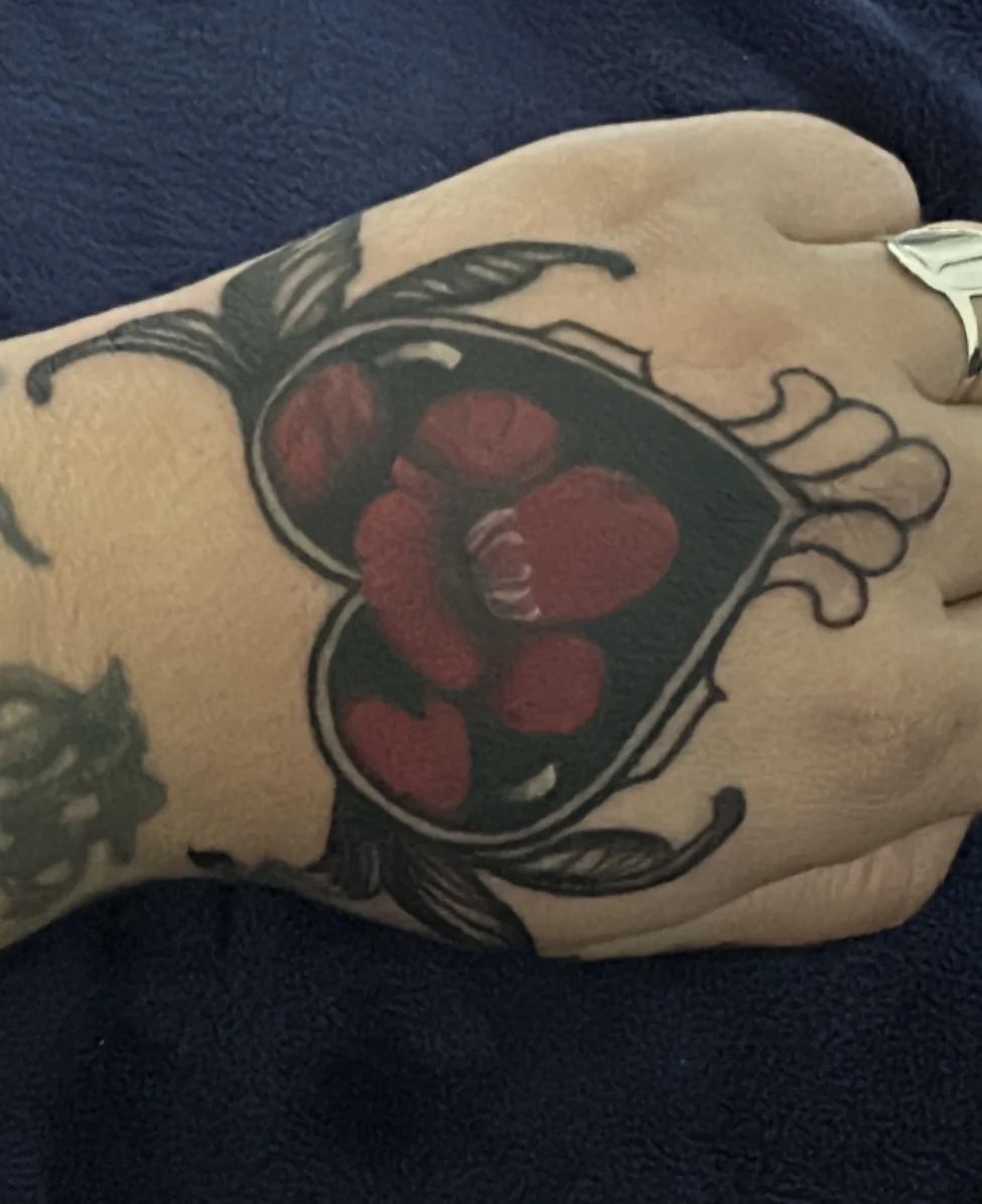 Traditional tattoo by Krybaby: heart, rose, leaves, romantic