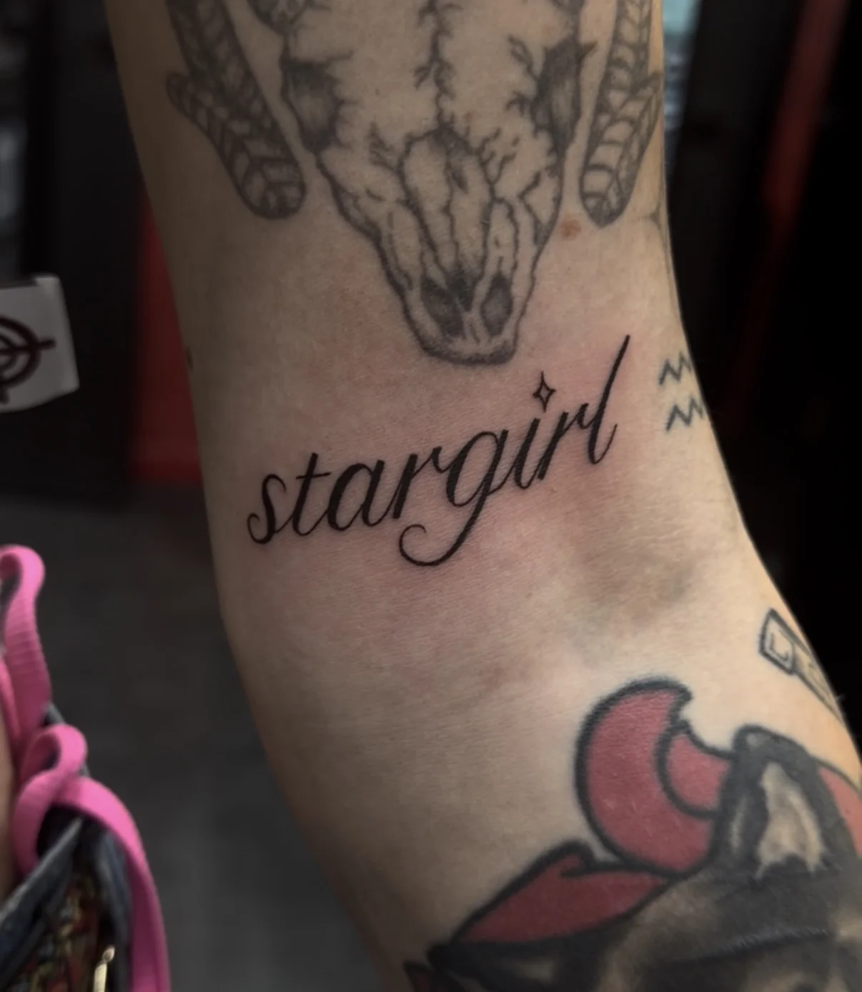 Fine Line tattoo by Krybaby: wording, star, lettering, space