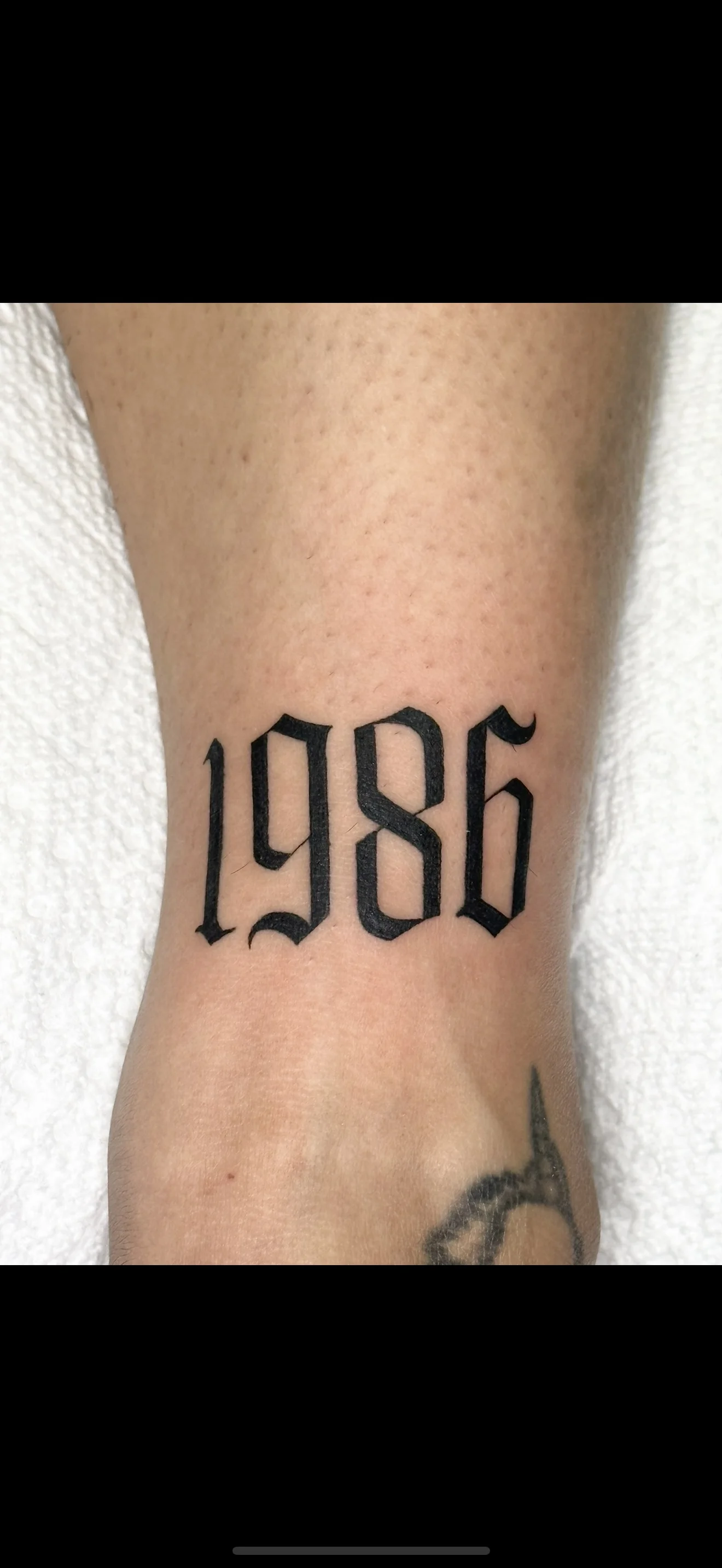 Blackwork tattoo by Bethany Villagomez: numbers, 1986, numerical, memorial