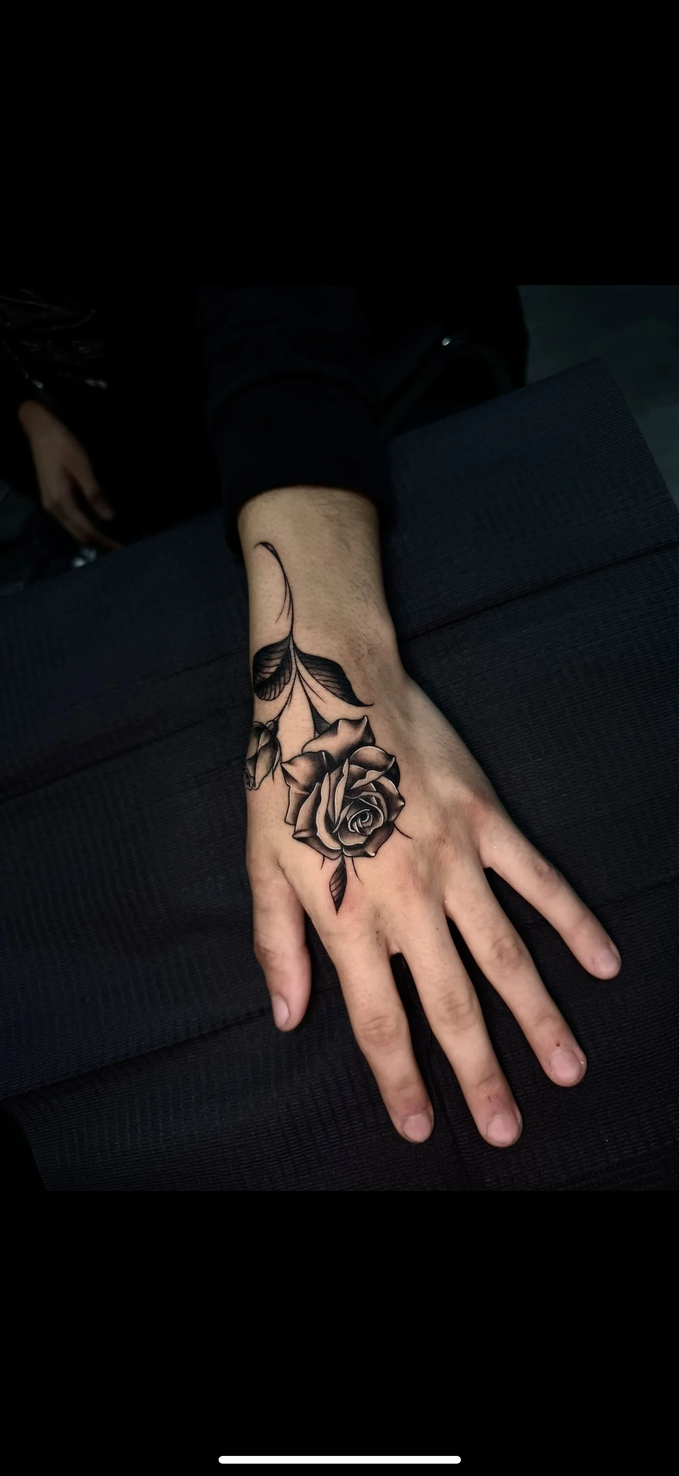 Black & Gray Realism tattoo by Bethany Villagomez: rose, leaf, stem, floral