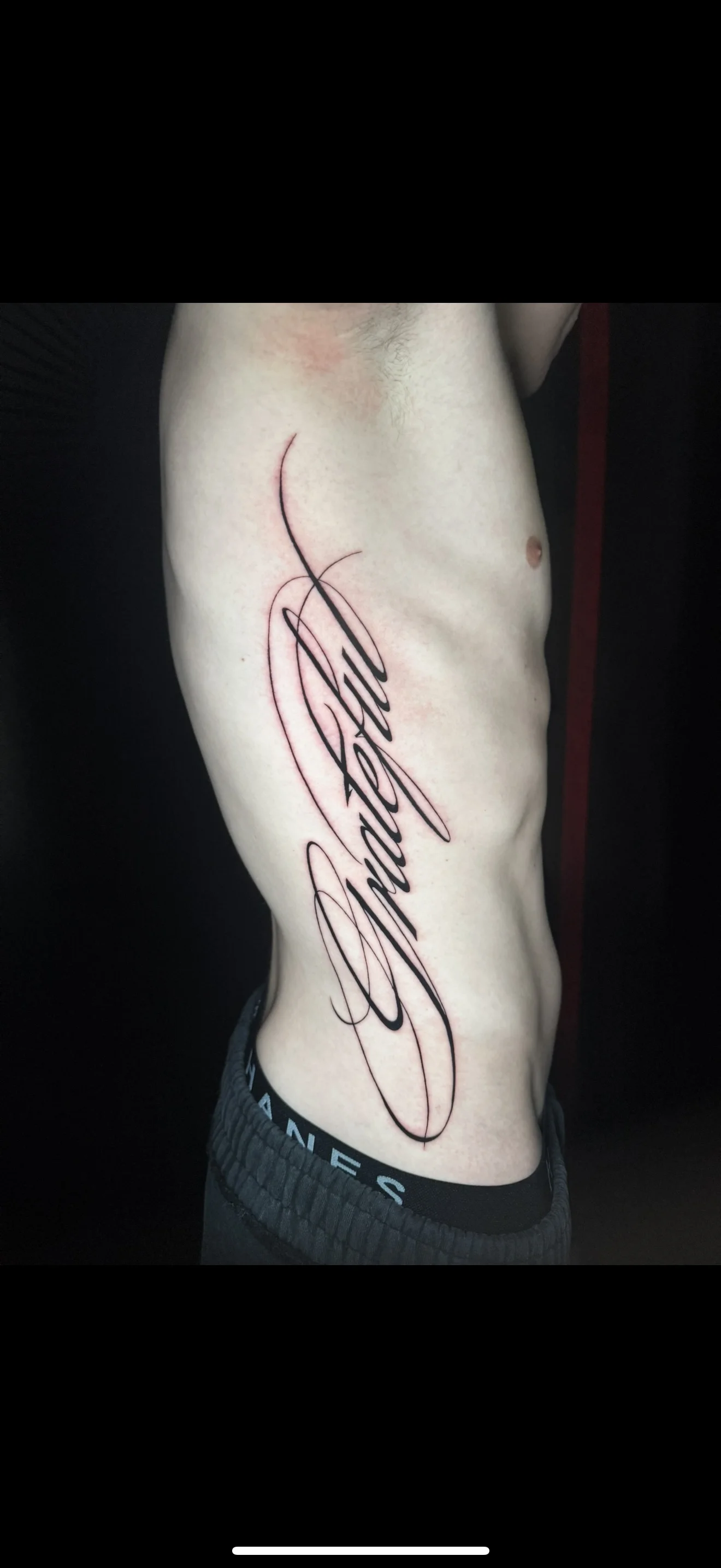 Fine Line tattoo by Bethany Villagomez: script, word, calligraphy, typography