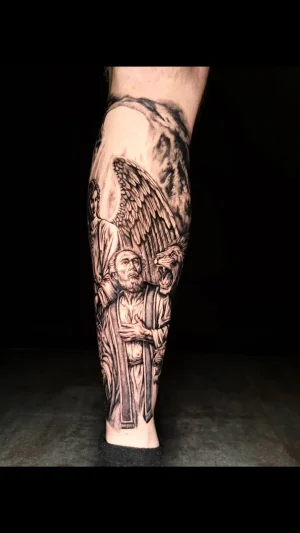 Praying Man With Angel Wings Full Leg