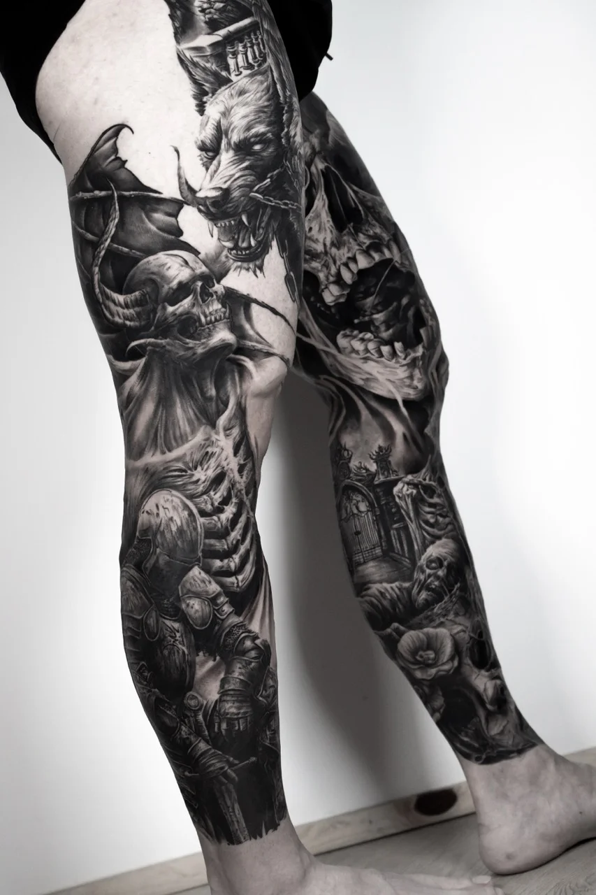 Black & Gray Realism tattoo by Ivan Cavassana: skulls, zombies, realism