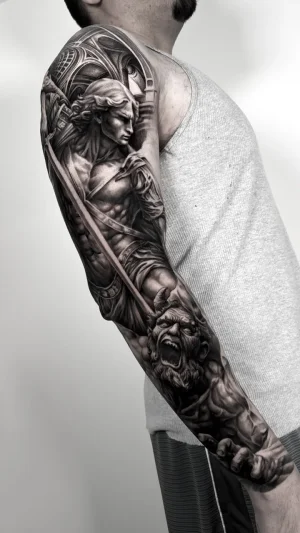 Mythological Warrior Black & Gray Sleeve