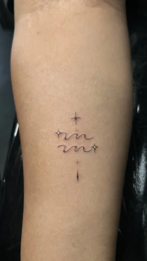 Minimalist Aquarius sign And Stars Forearm