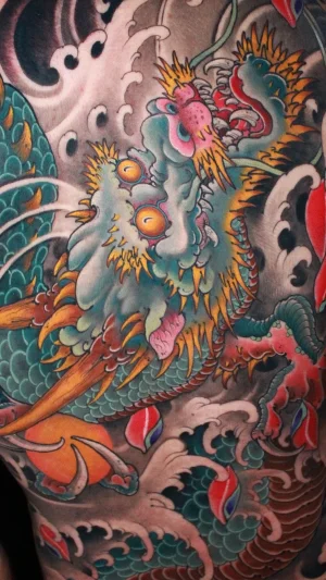 Vibrant Japanese Dragon Back Piece
