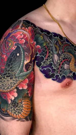 Japanese Snake Half Sleeve and Chest