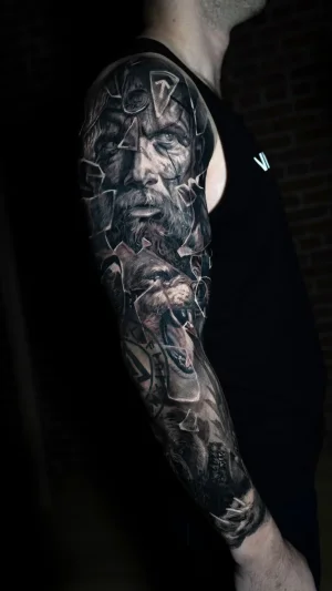 Realistic Man and Roaring Lion Sleeve