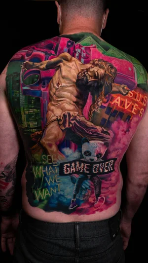 Color Realism Full Back Jesus Scene