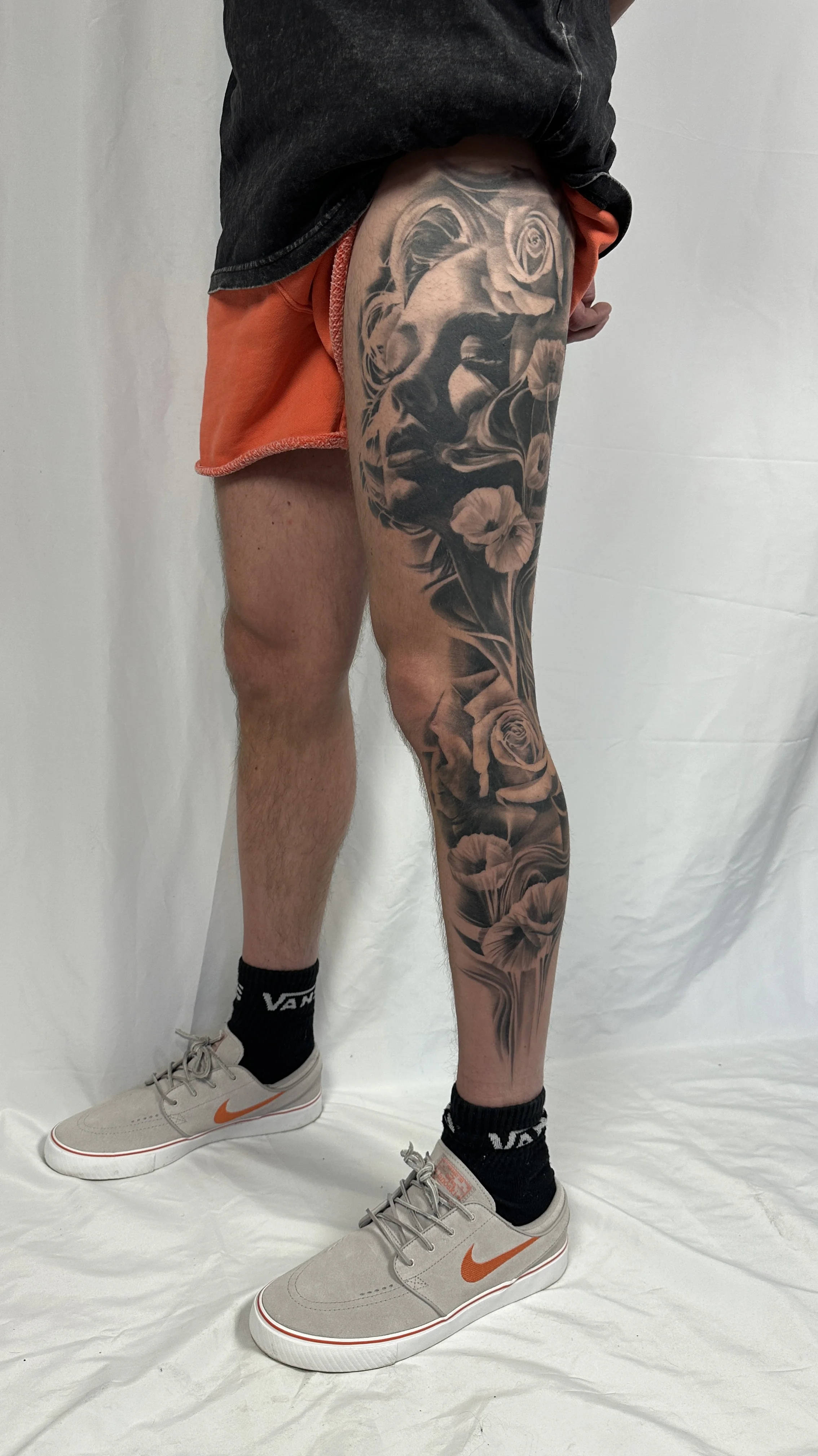 Black & Gray Realism tattoo by Gabriella Nova: woman, rose, flower, face