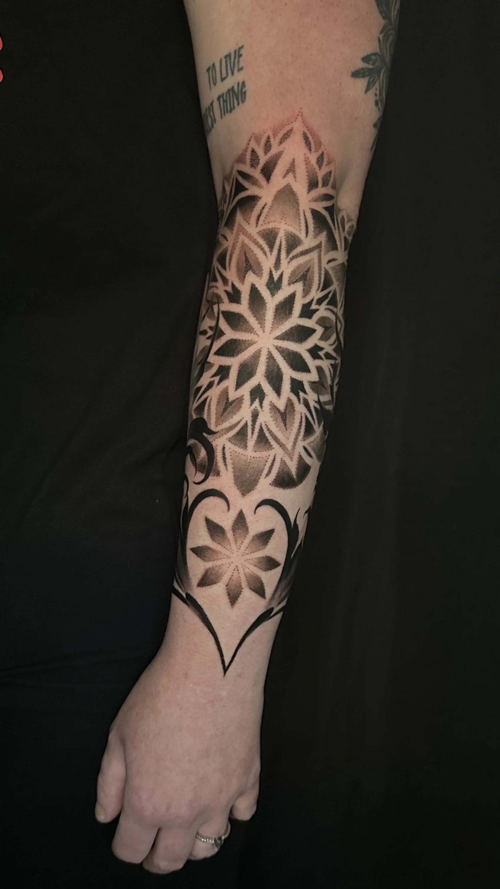 Geometric tattoo by Gabriella Nova: geometric flower, mandala pattern, floral, geometry