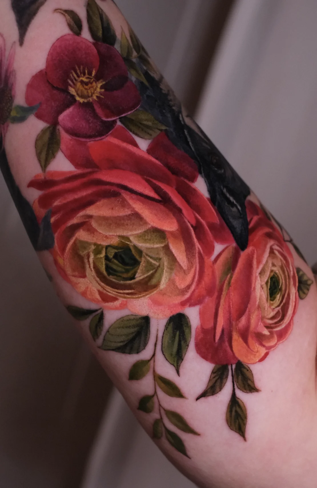Vibrant Realistic Rose Forearm: rose, flower, leaves, floral, nature, romantic