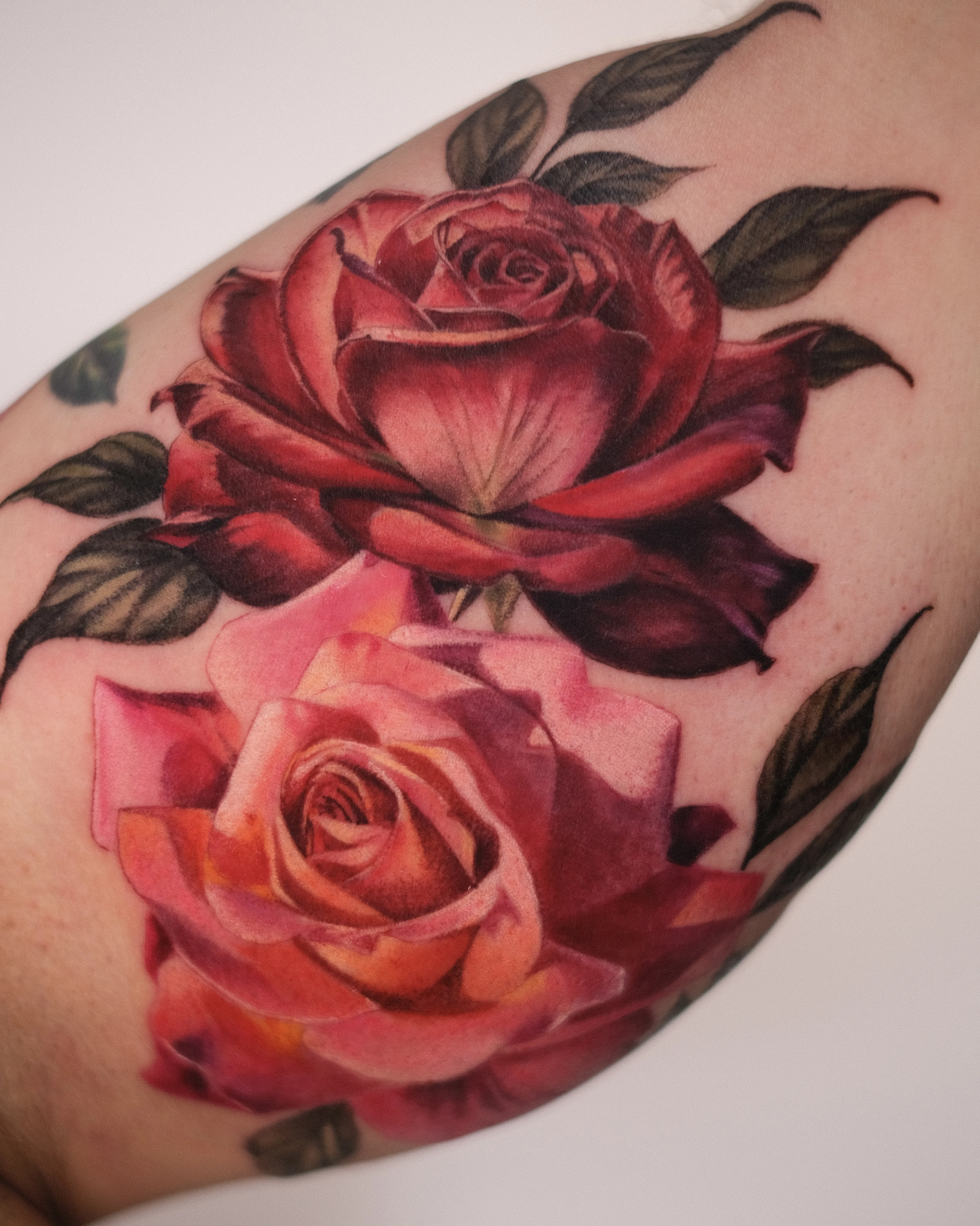 Color Realism tattoo by Valeriatattooing: rose, leaves, floral, nature