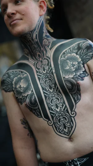 Blackwork Floral Chest and Neck Piece