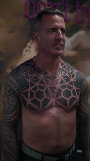 Geometric Blackwork Chest and Sleeve
