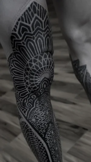 Geometric Mandala Full Leg Blackwork