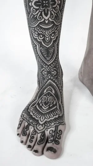 Mandala Geometric Full Leg Blackwork