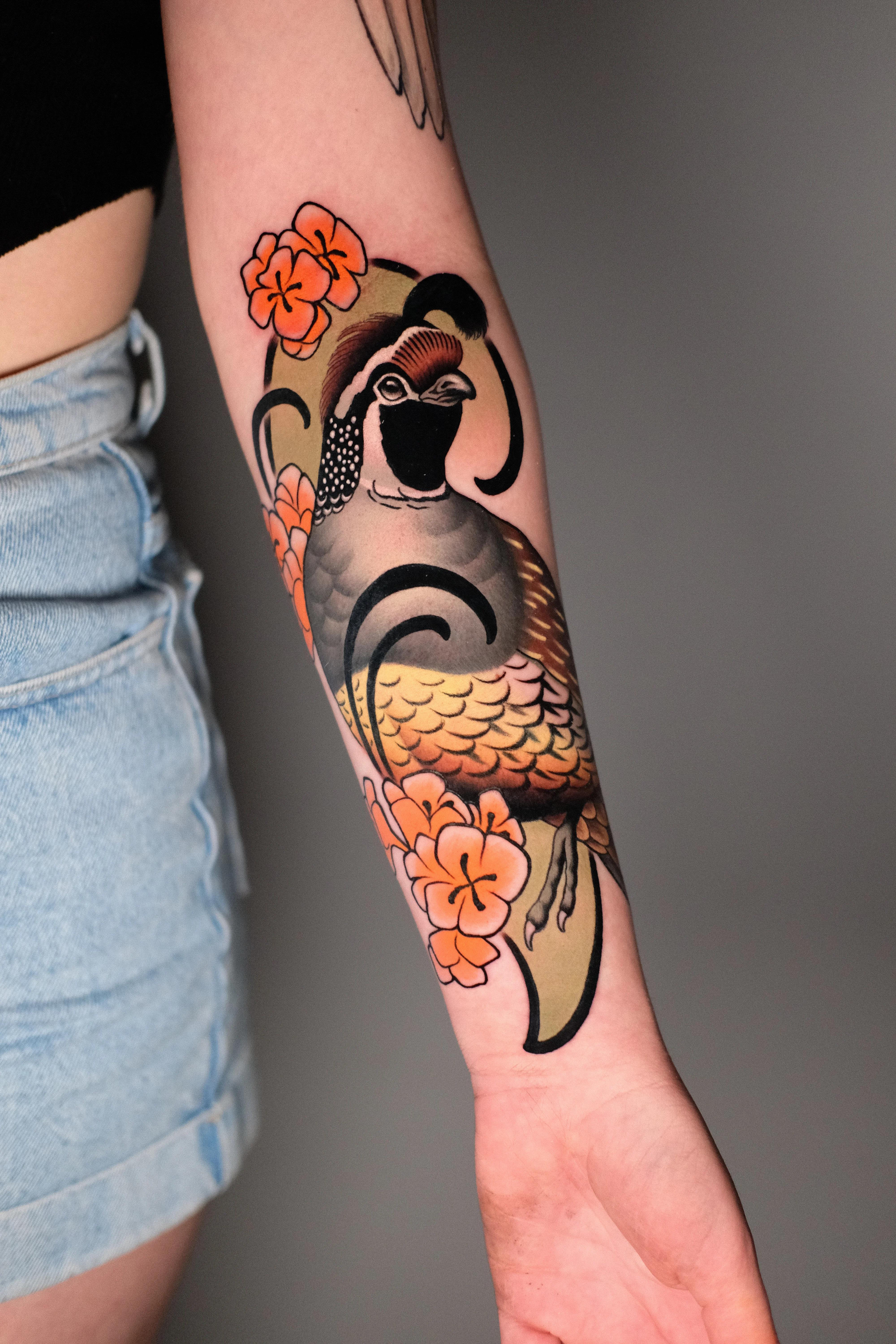 Neo-Traditional tattoo by Gabe Motta: bird neotrad neotraditional arm colored