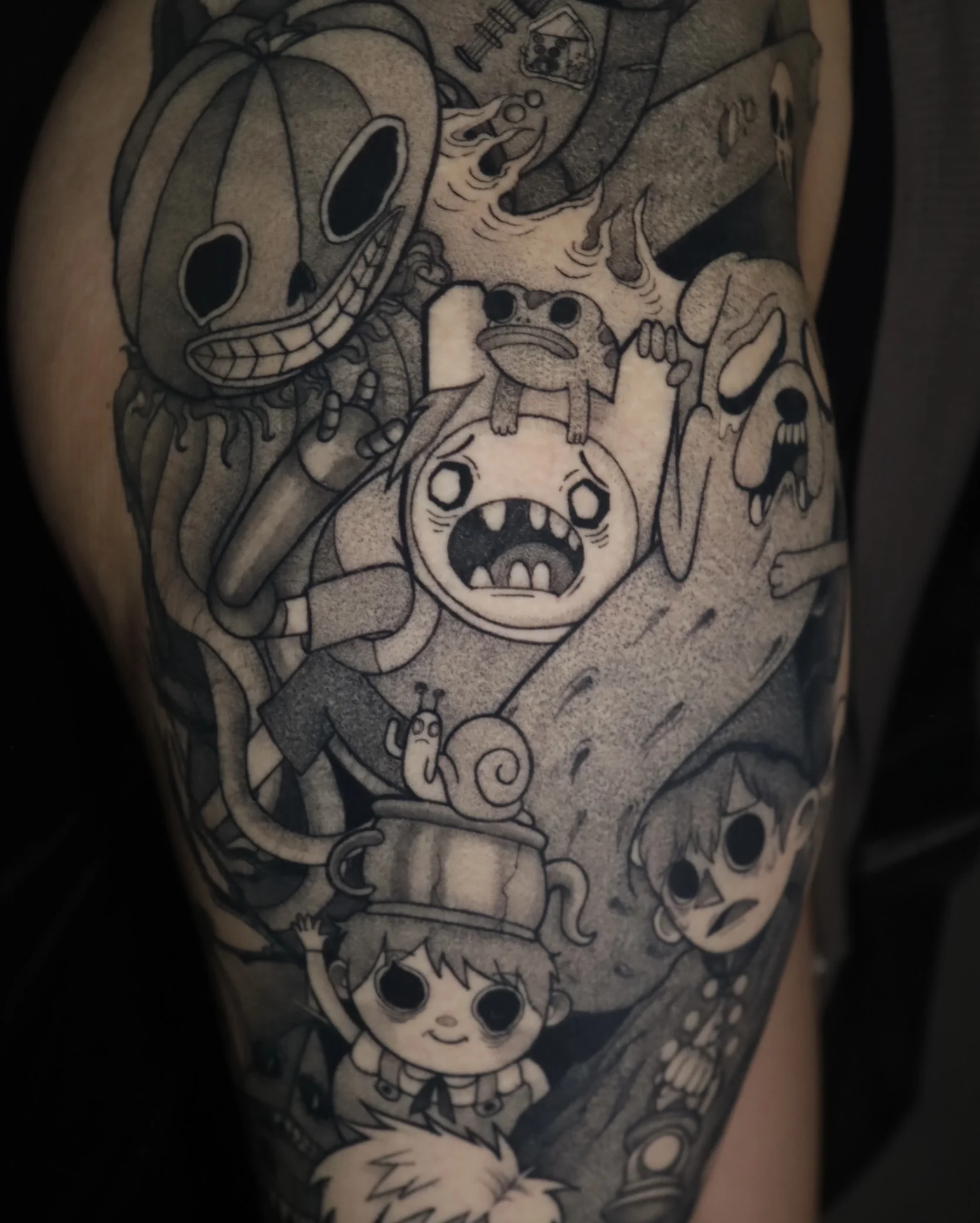 Anime tattoo by Dana Nicole: adventure time, finn and jake, over the garden wall, blackwork