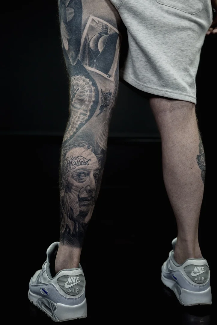 Black & Gray Realism tattoo by levi70six: portrait, owl, seahorse, butterfly