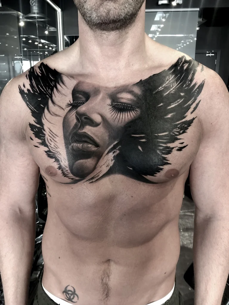 Black & Gray Realism tattoo by levi70six: woman, face, closed eyes, eyelashes