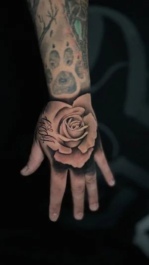Realistic Rose Hand Tattoo