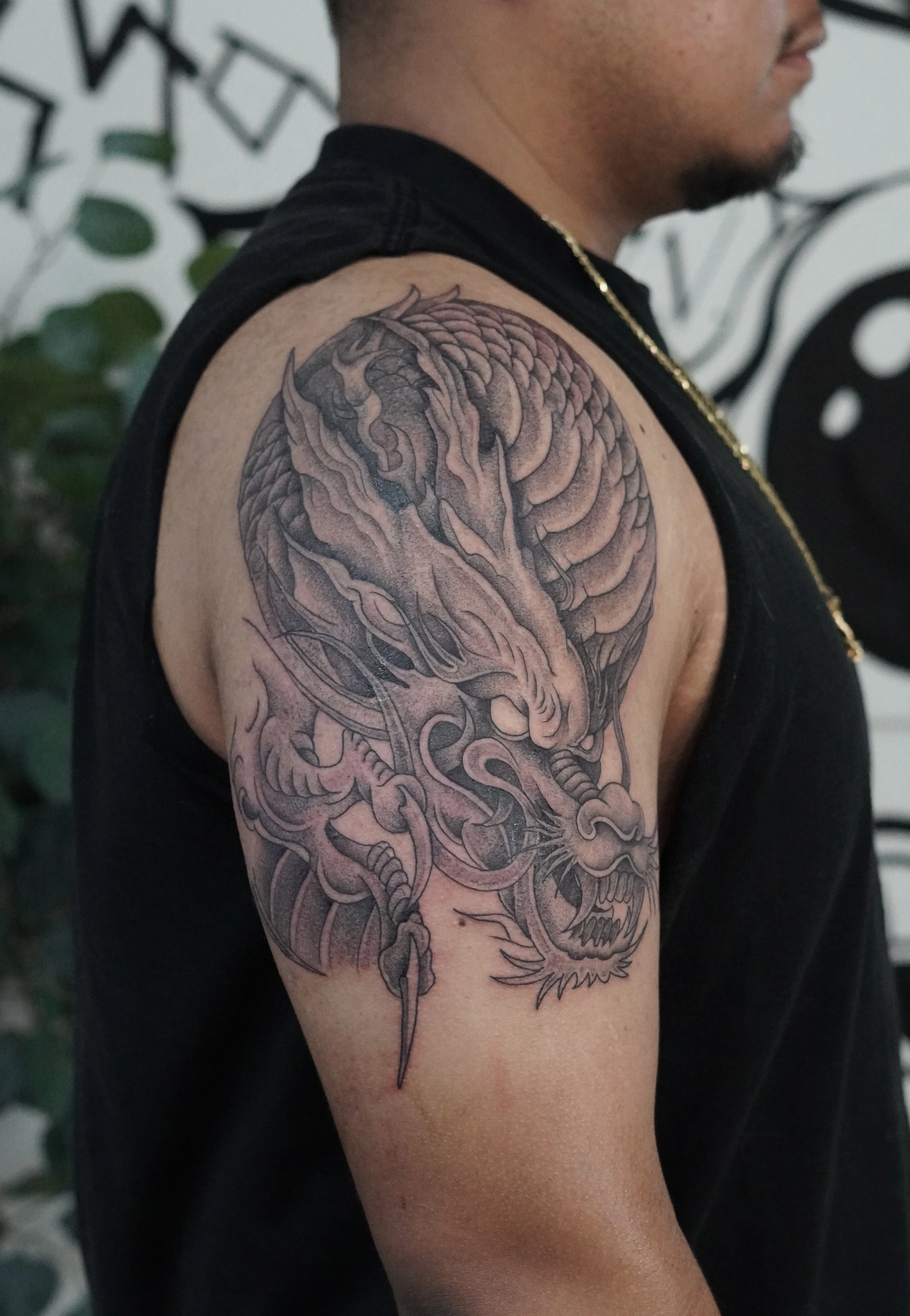 Japanese tattoo by Kobe Virgen: dragon, scales, claws, whiskers