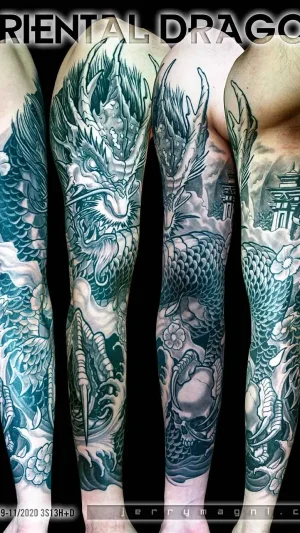 Oriental Dragon Black & Grey Full Sleeve