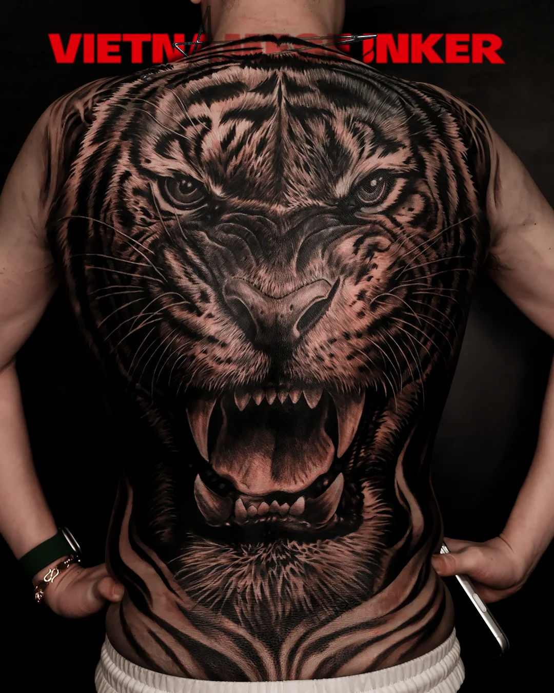Black & Gray Realism tattoo by LongBor: tiger, mouth, teeth, eyes