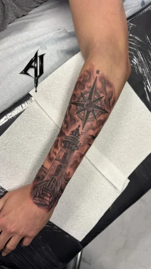 Lighthouse and Compass Forearm