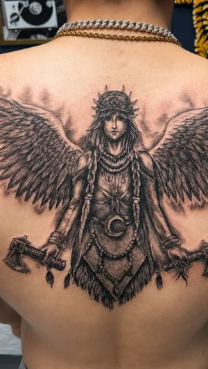 Winged Woman Warrior Back Piece