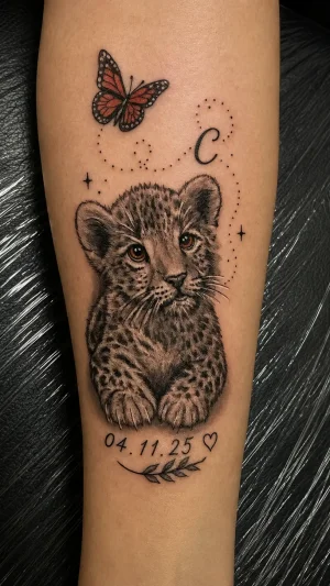 Lion Cub Forearm With Butterfly