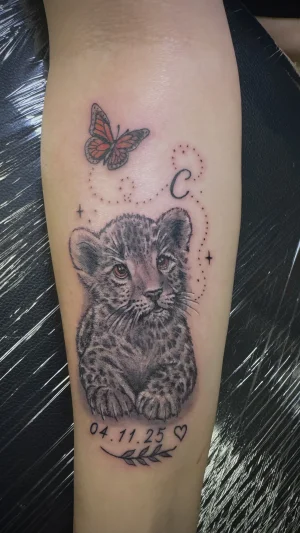 Lion Cub With Butterfly Forearm