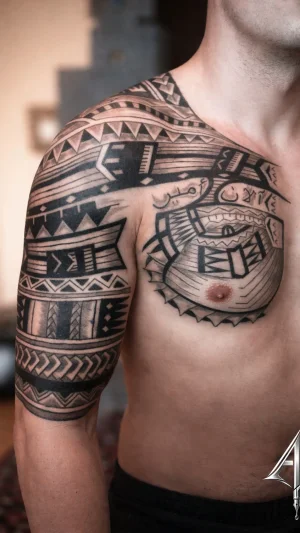 Masculine Tribal Half Sleeve and Chest Piece