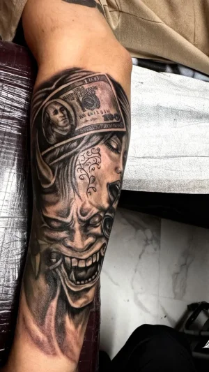 Realistic Clown and Money Full Leg Sleeve