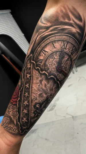Realistic Clock and Rose Forearm