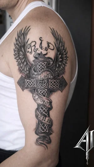 Winged Cross Memorial Half Sleeve
