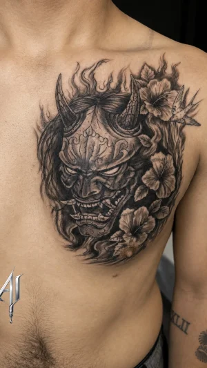 Oni Mask Chest Piece with Florals