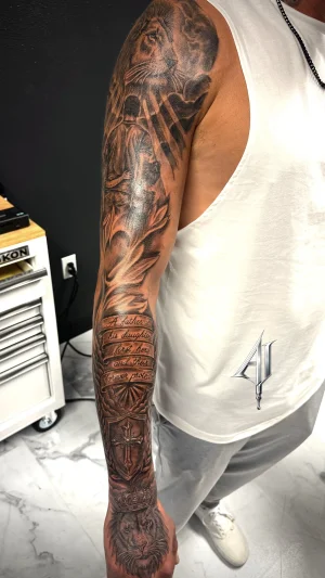 Lion And Spiritual Full Sleeve