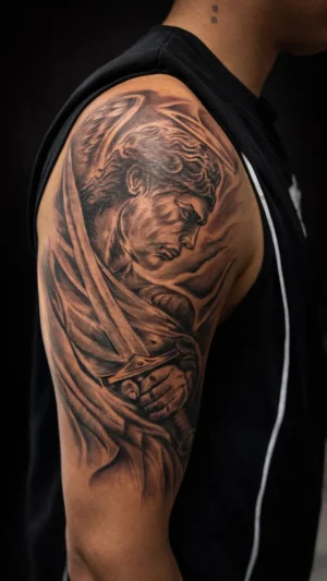 Angelic Warrior Black & Grey Half Sleeve