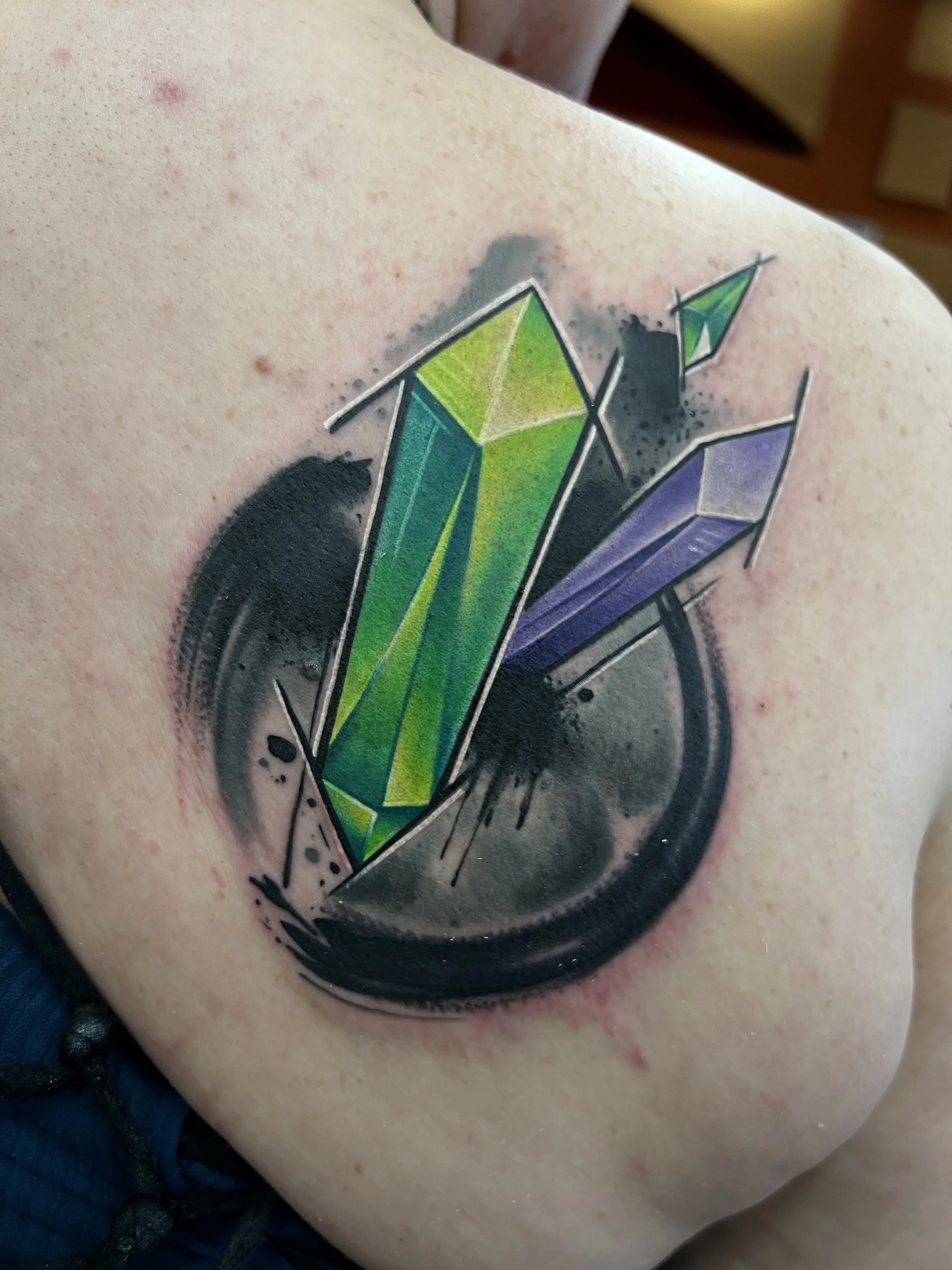 Geometric tattoo by Joshua Gallant: crystals, geometric, nature, gemstones