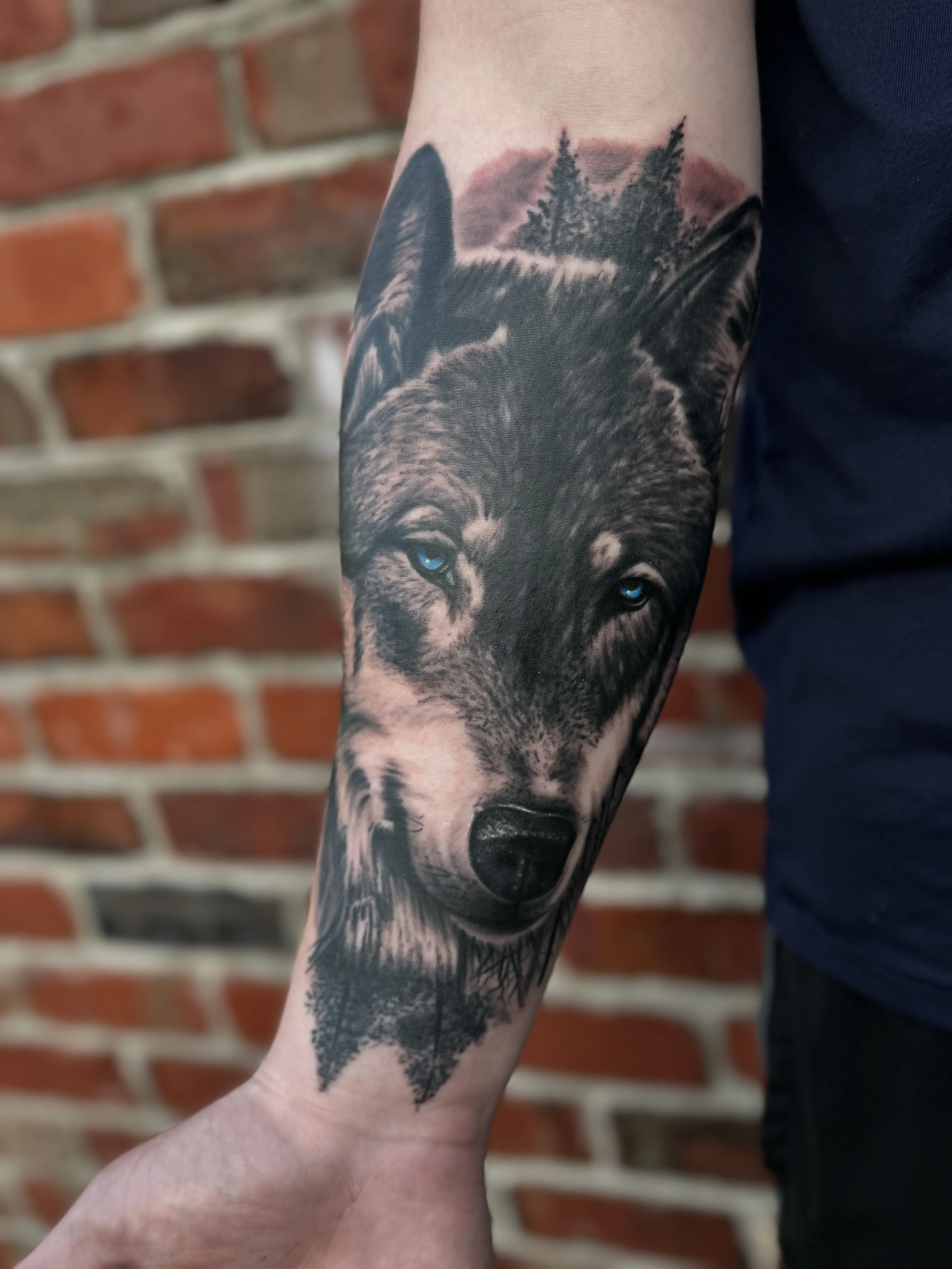 Realistic Wolf Forearm: wolf, trees, nature, animal, realism, realistic