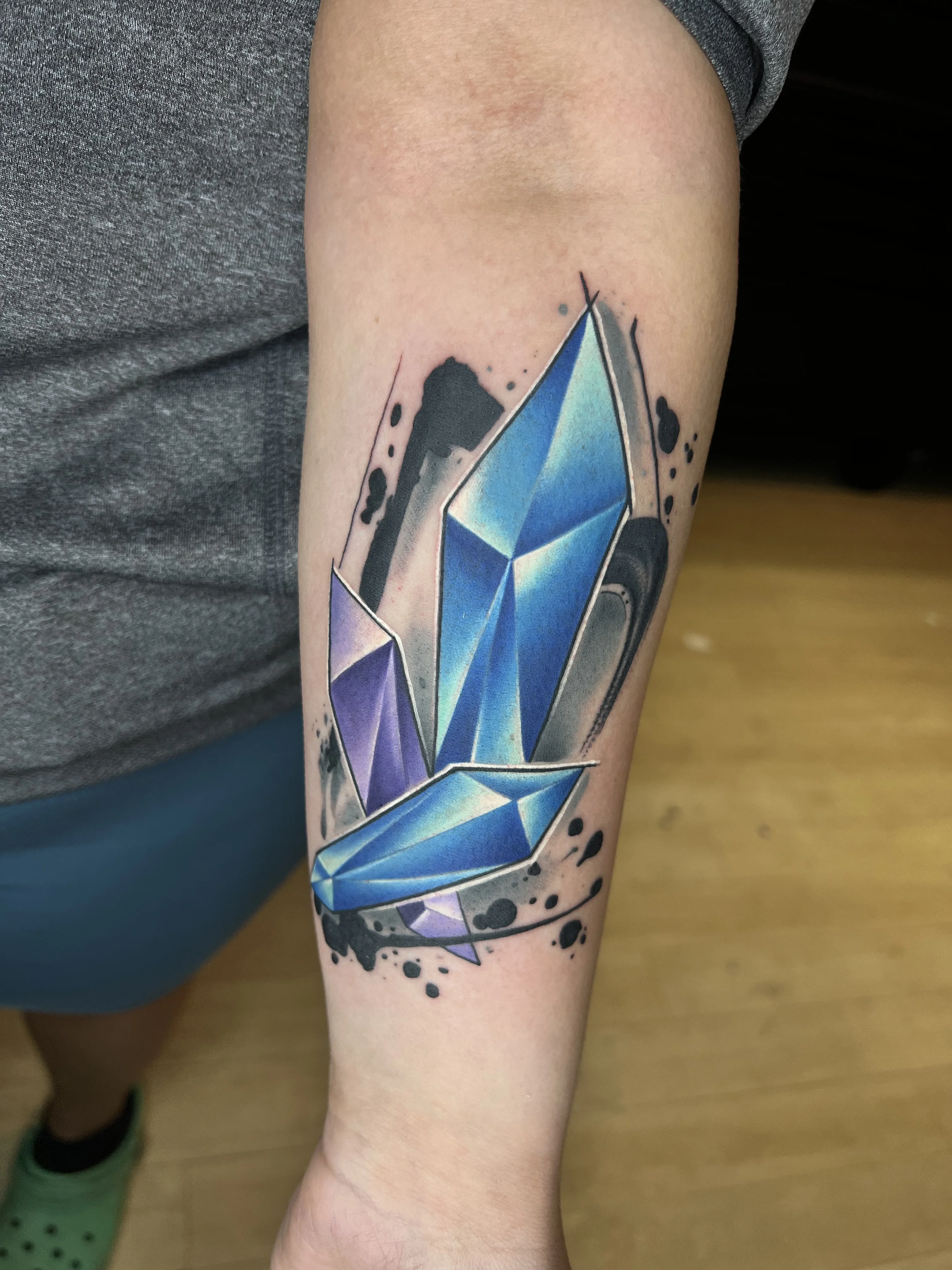 Geometric tattoo by Joshua Gallant: crystals, geometric shapes, nature, minerals