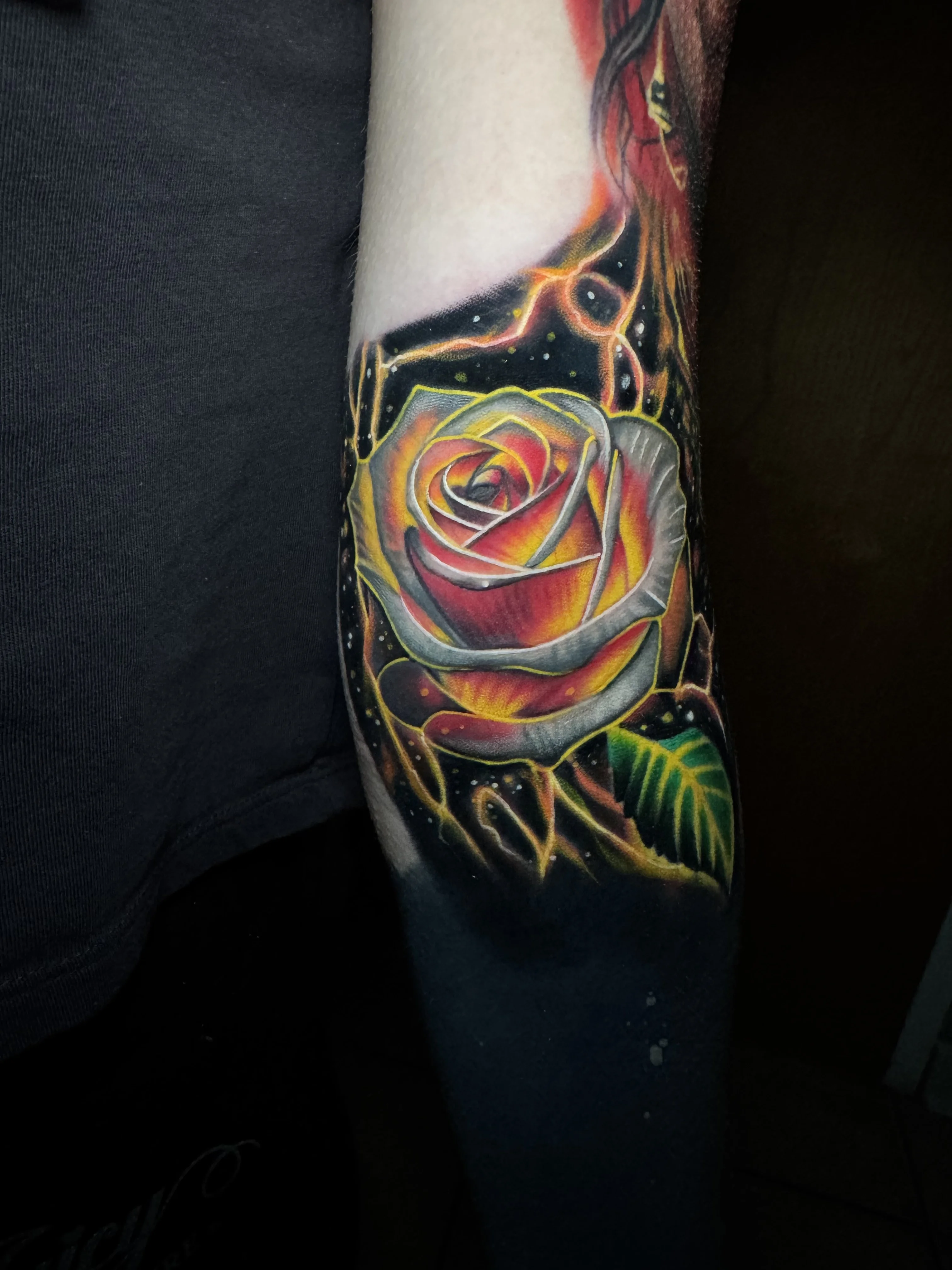 Vibrant Rose Forearm: rose, leaf, floral, nature, vibrant, detailed
