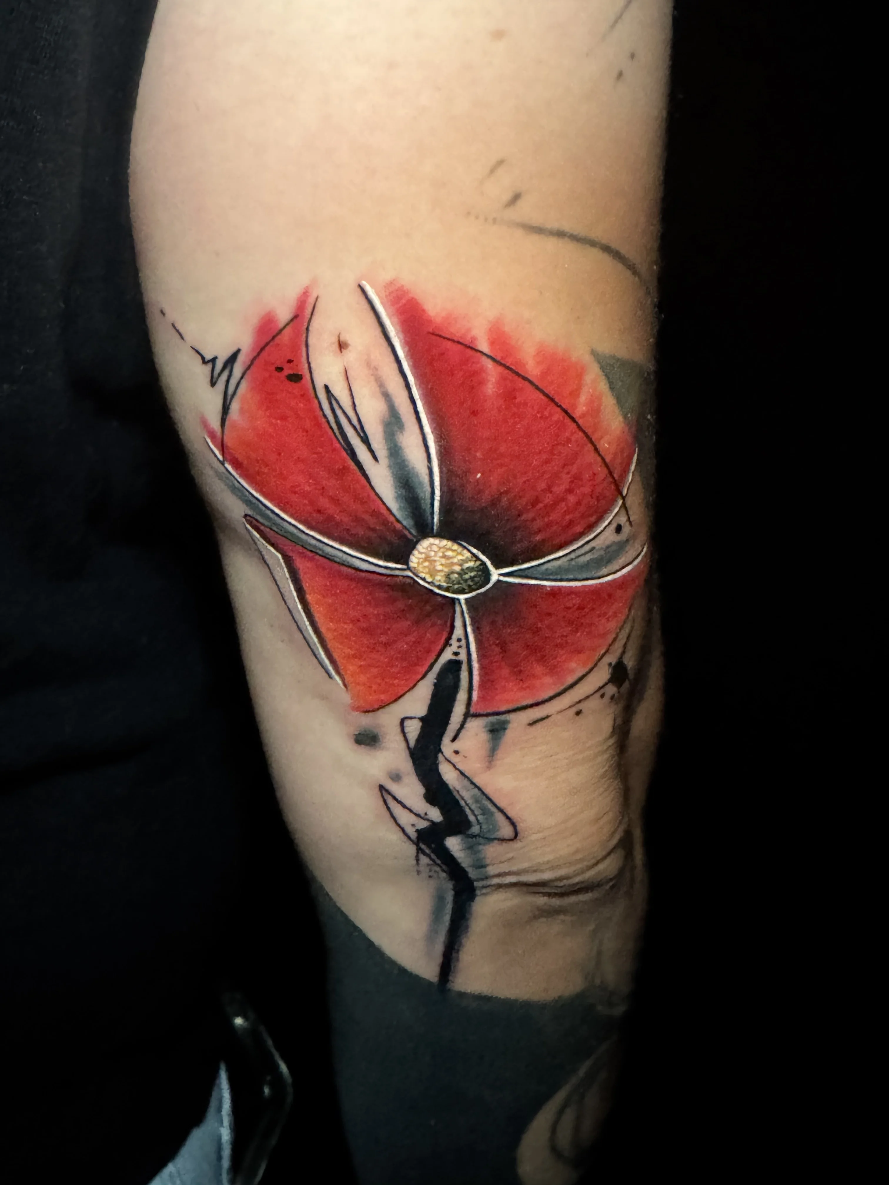Bold Red Flower Upper Arm: flower, stem, petals, nature, floral, bold