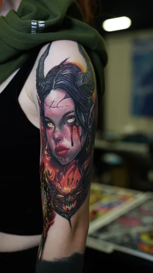 Demonic Woman Color Realism Half Sleeve