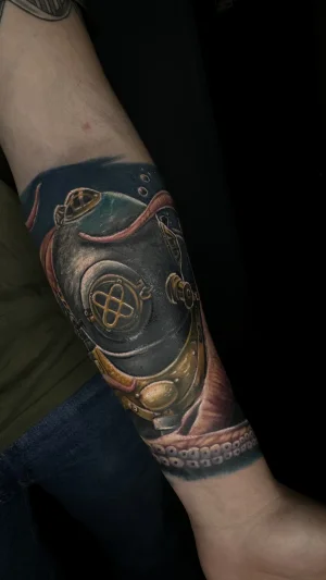Diving Helmet and Octopus Forearm